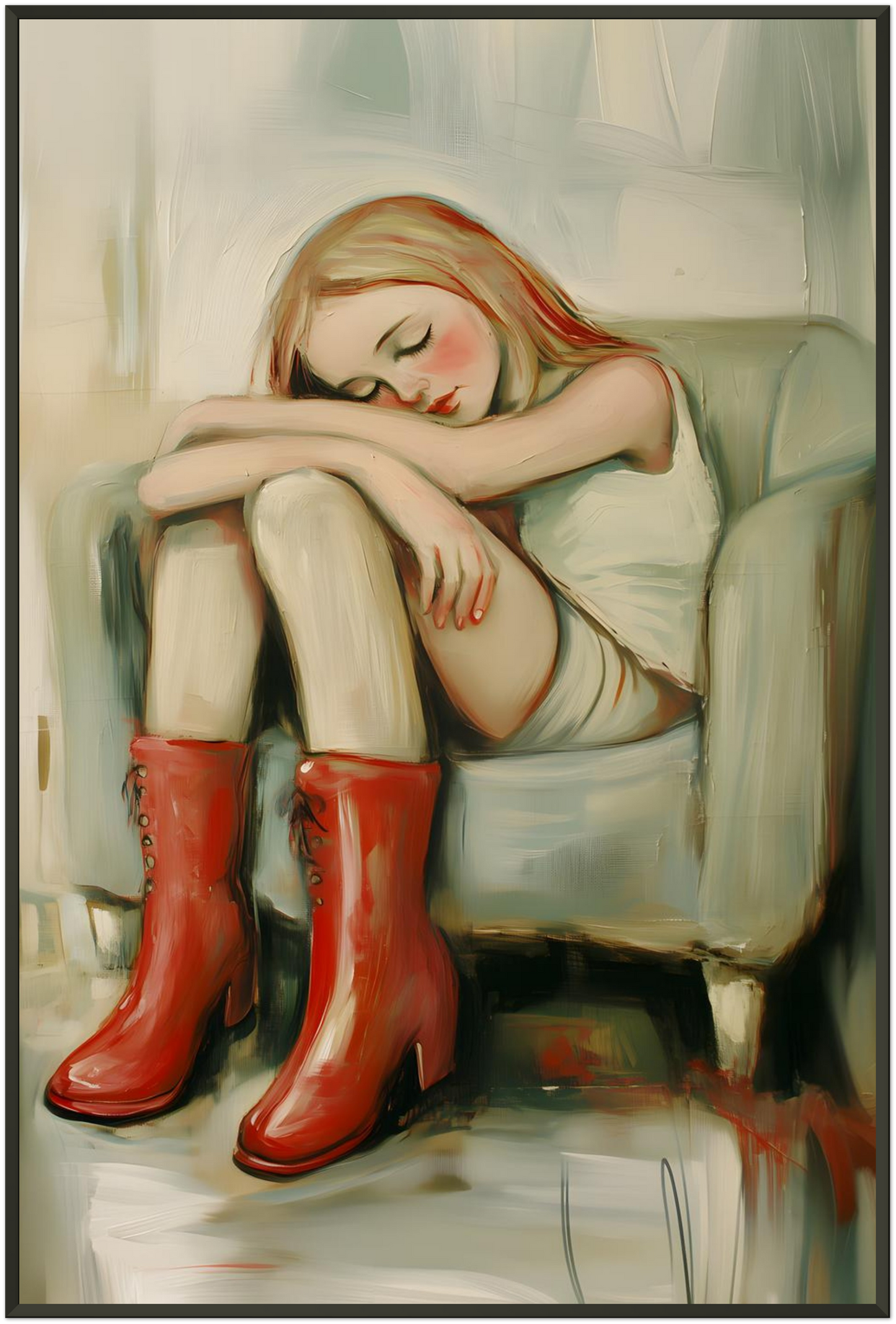 GIRL WITH RED BOOTS - Figurative Painting Print