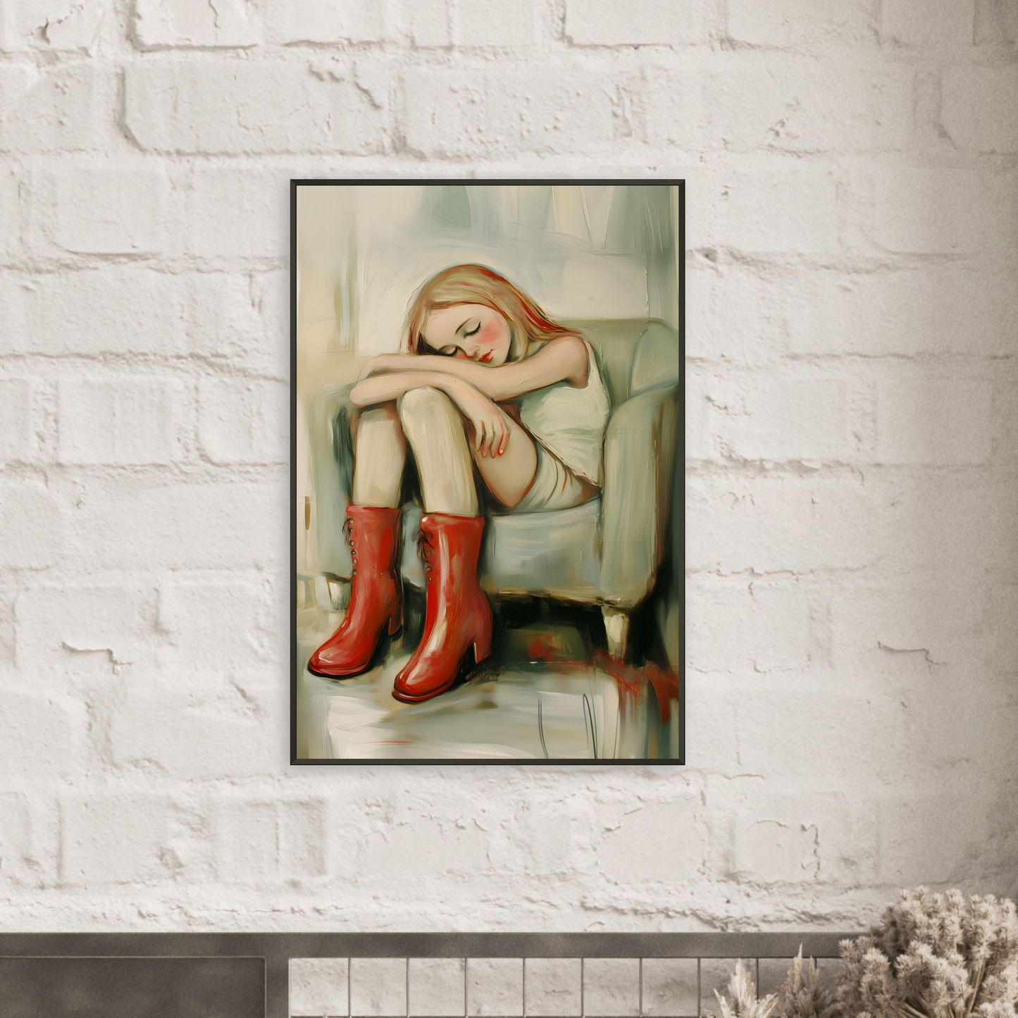GIRL WITH RED BOOTS - Figurative Painting Print