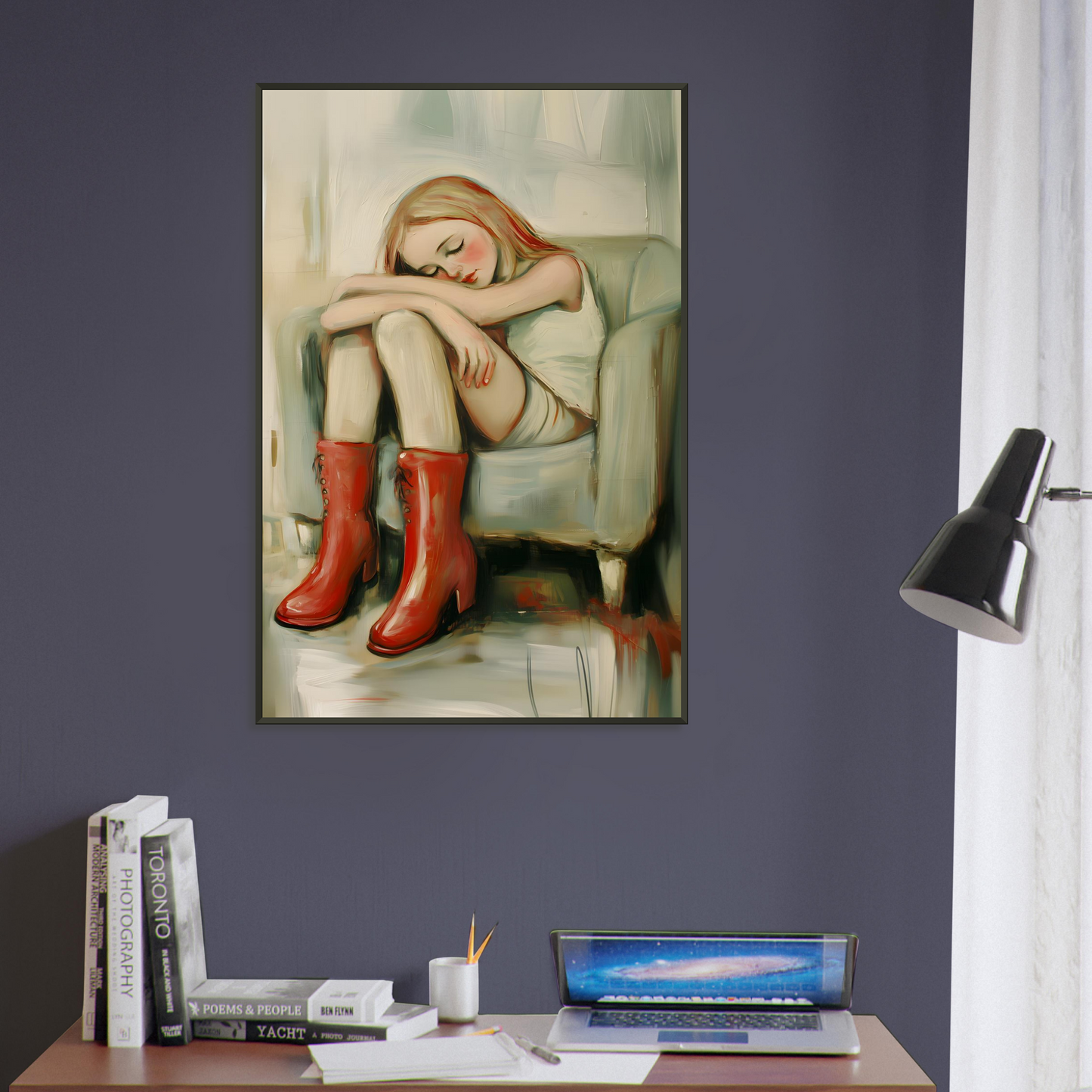 GIRL WITH RED BOOTS - Figurative Painting Print
