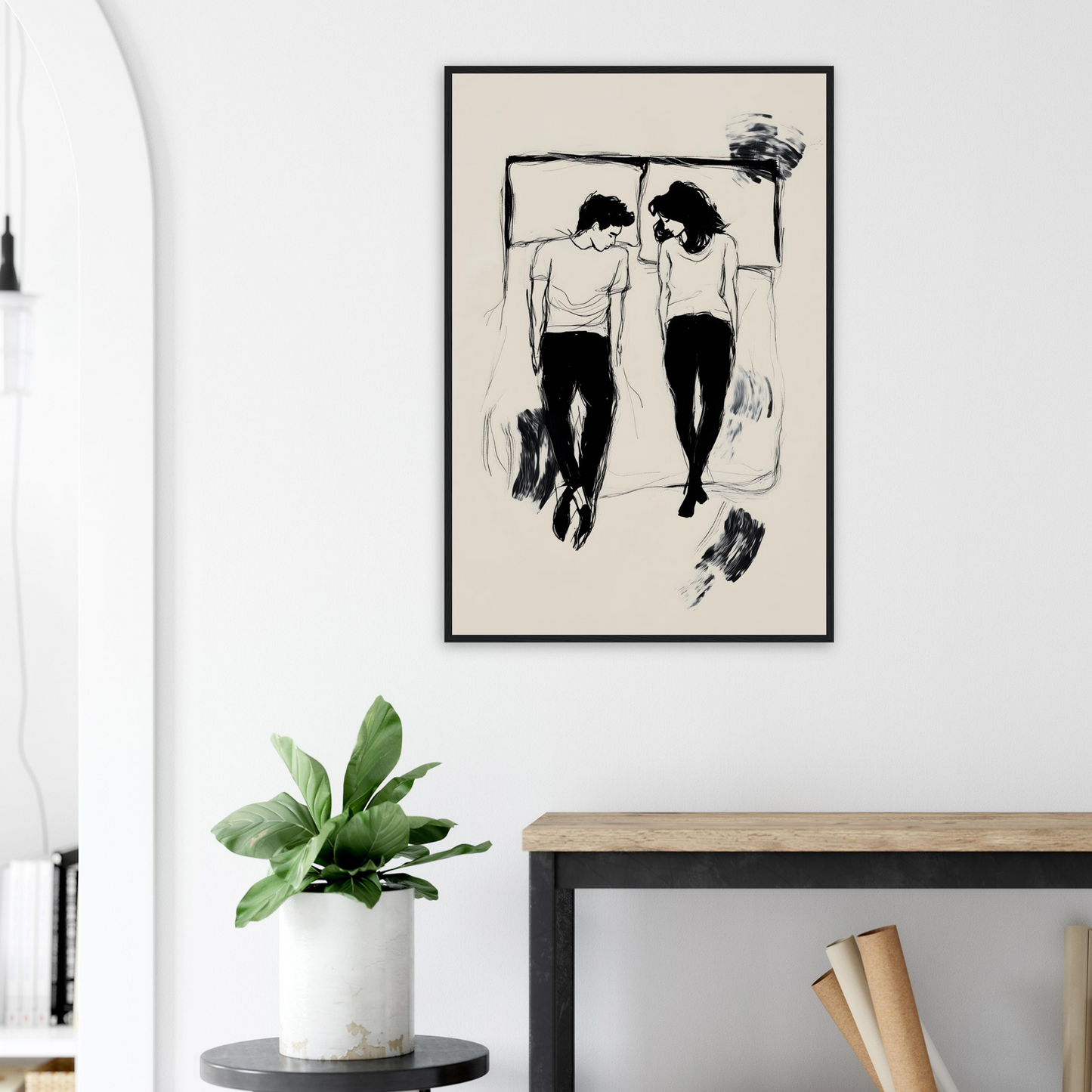 TOGETHER - Minimalist Couple in Bed Drawing